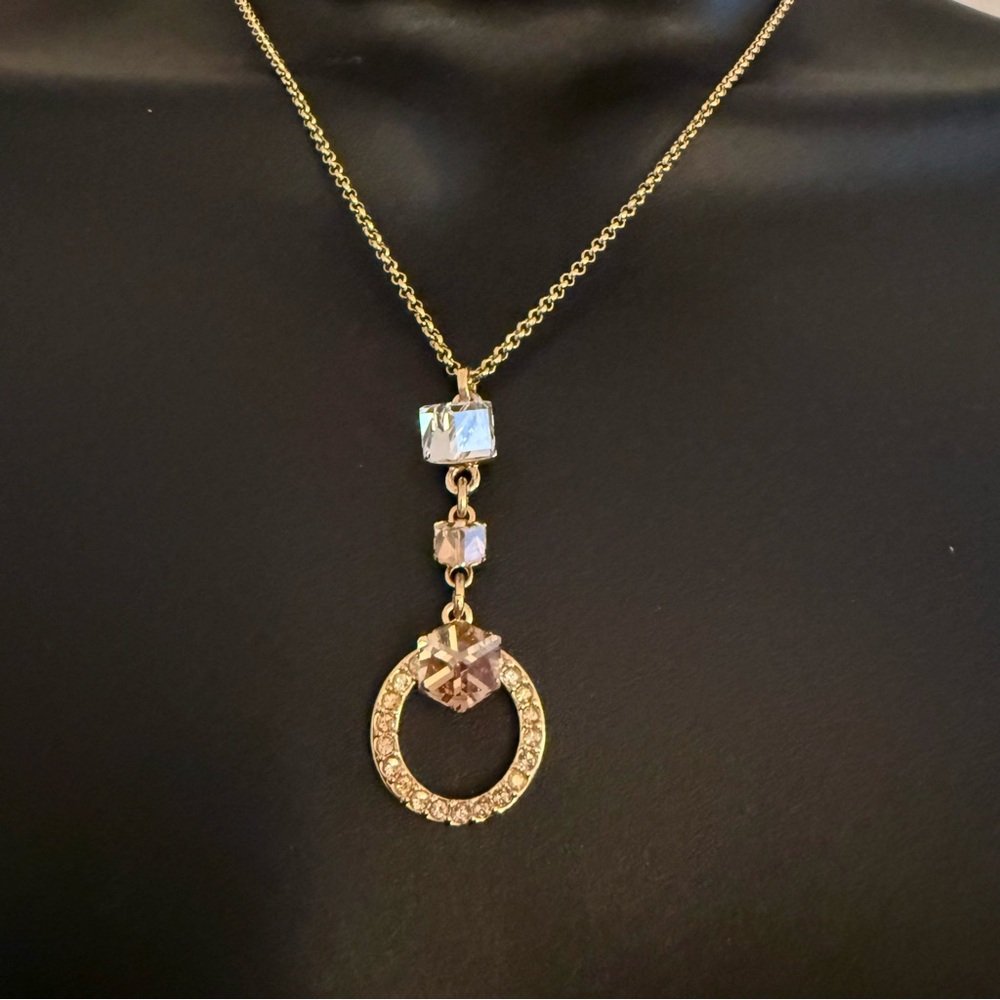 Swarovski Gold and Geometric Crystal Pendant Necklace